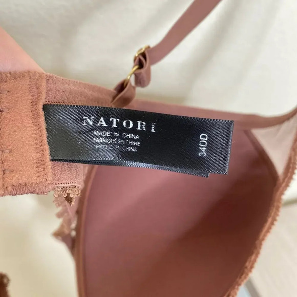 NATORI Feathers Plunge T-Shirt Bra in Cinammon Brown Contour Lace Size 34DD - Picture 7 of 8